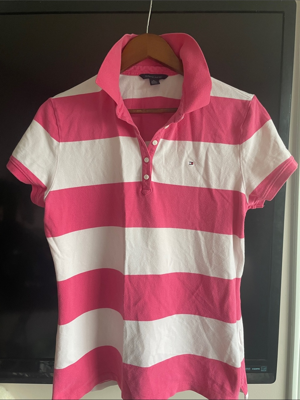 Tommy Hilfiger Pink & White Striped Polo Shirt